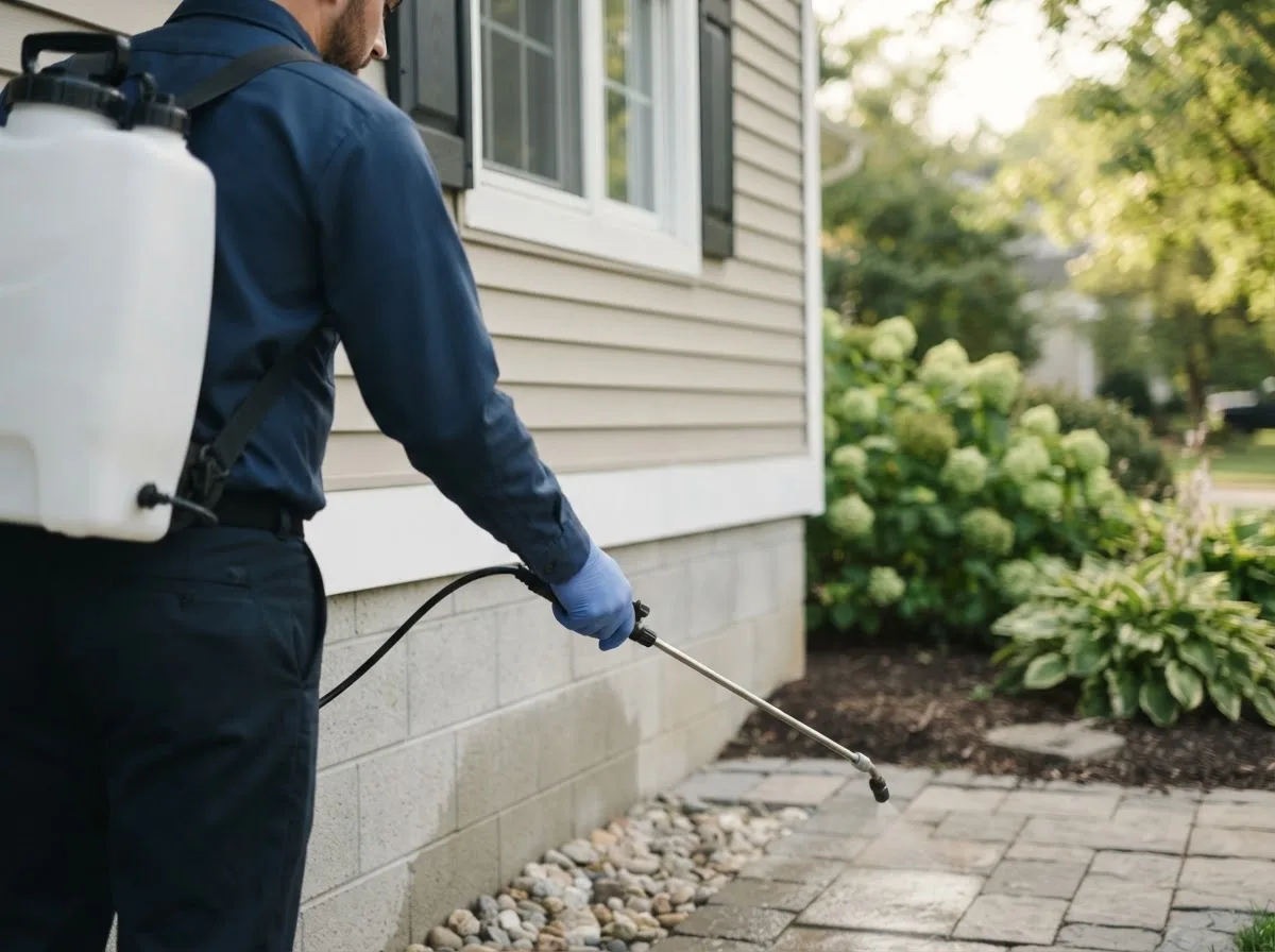 Pest control technician inspecting a home in Dix, IL